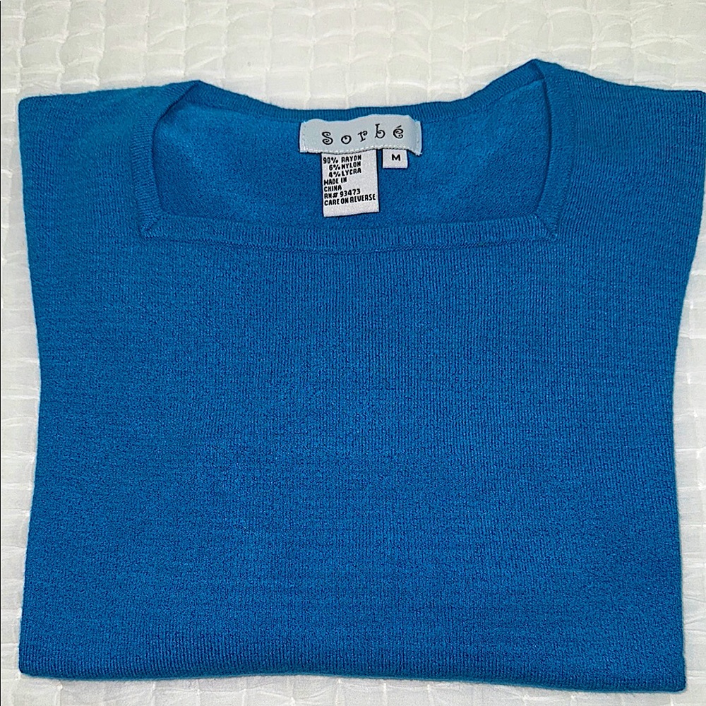 VINTAGE Sorbe Dark Turquoise Square Neck Beaded Detail Sweater